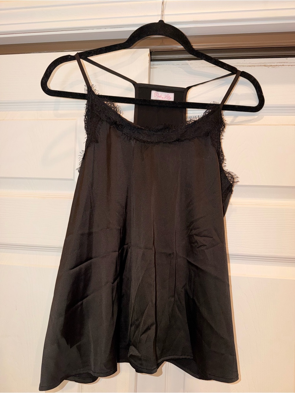 Pink Lily Black Lace-Trim Satin Cami